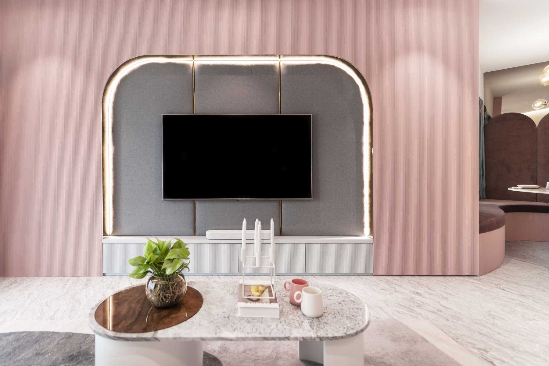 Modern Living Room with Feature Wall and Cove Lighting