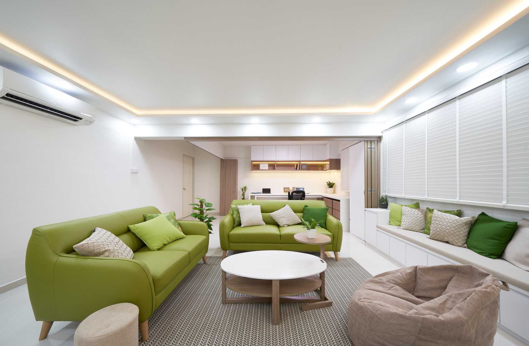 Contemporary Living Room with Bookshelf and Settee