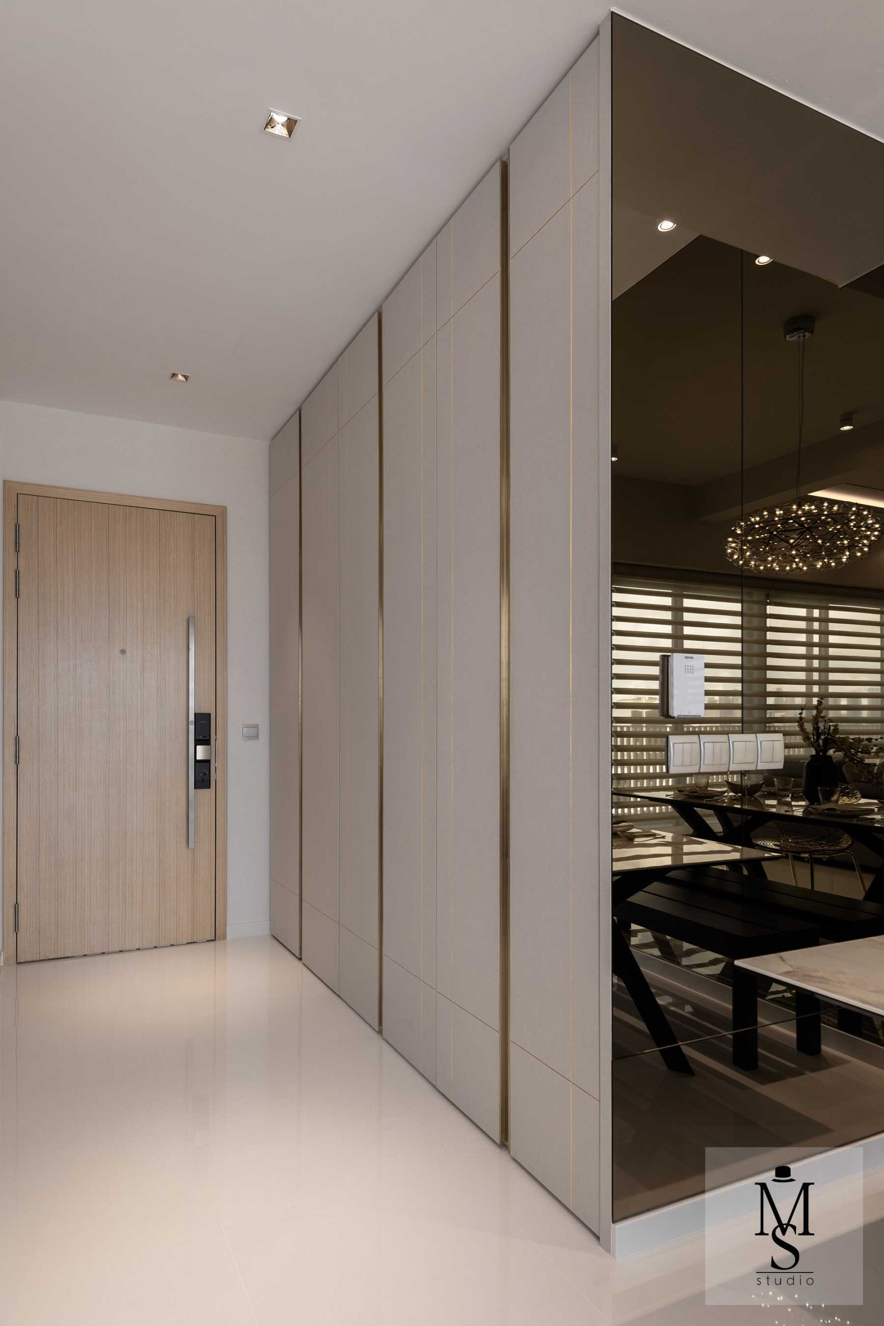 Contemporary Entryway with Mirror and Shoe Rack