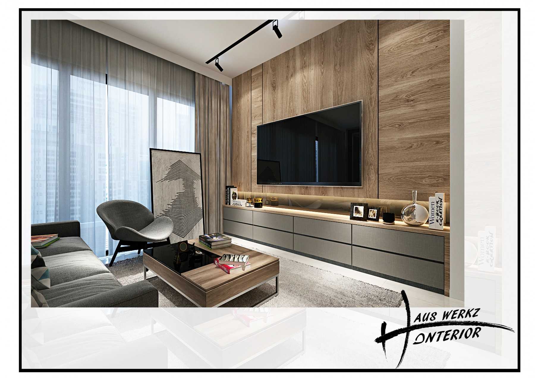 Modern Living Room with TV Console and Drop Ceiling
