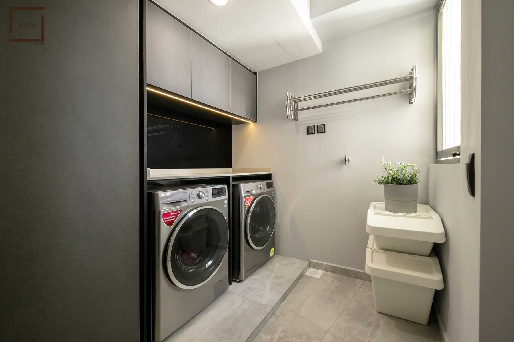 Modern Service Yard with Washing Machine and Laundry Area