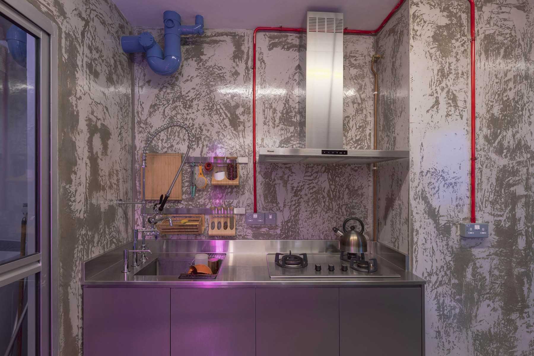 Eclectic Kitchen with Countertop and Kitchen Backsplash