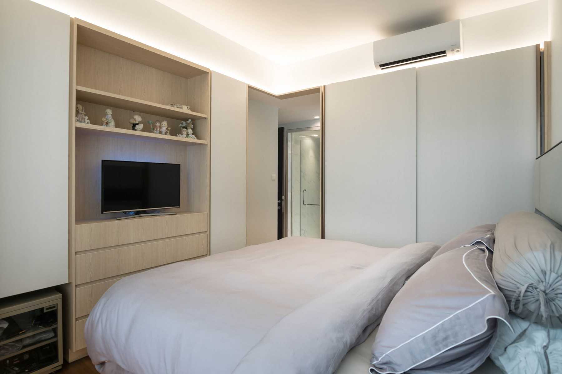 Minimalist Bedroom with TV and Display Cabinets