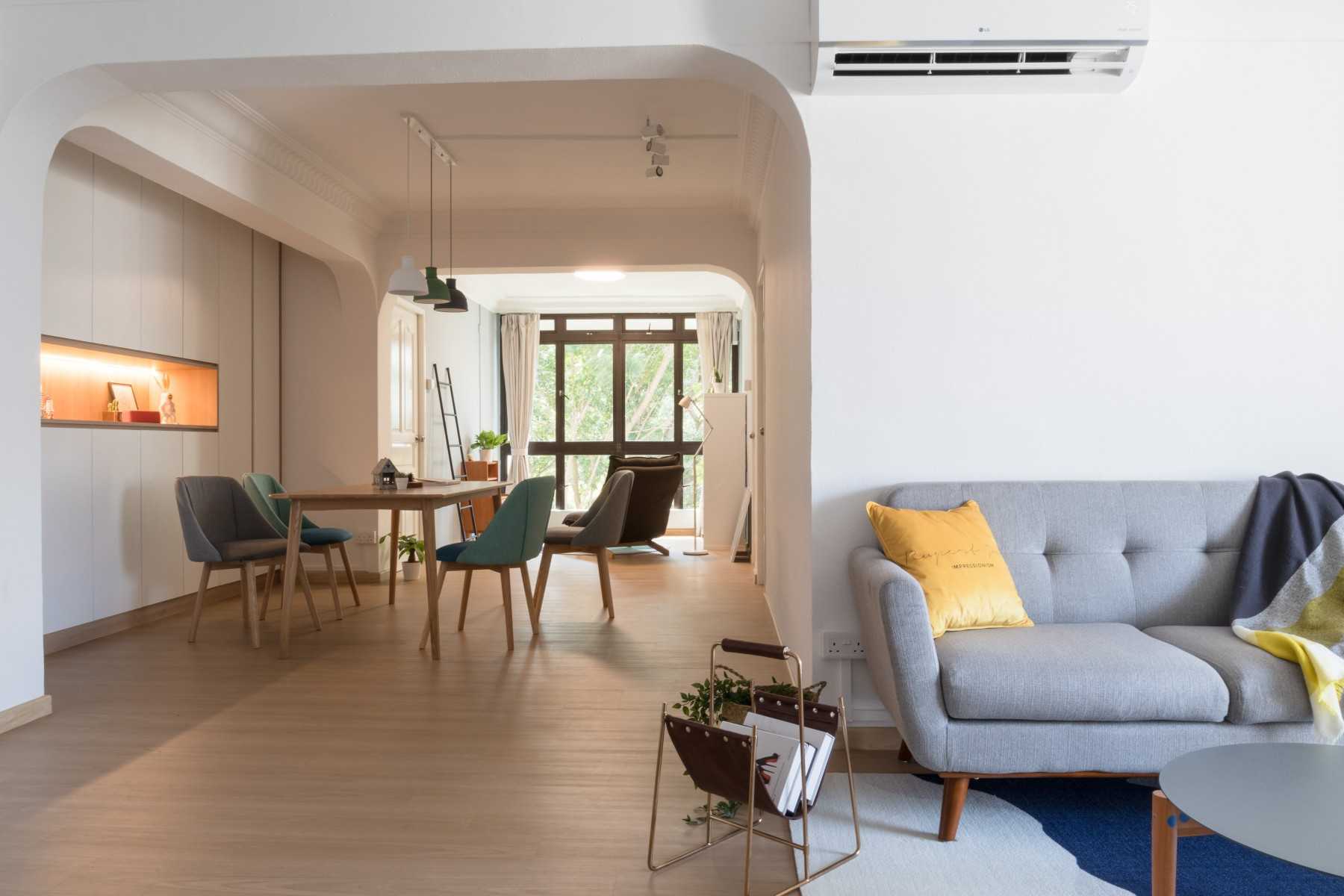 Scandinavian Living Room with Vinyl Flooring and Sofa