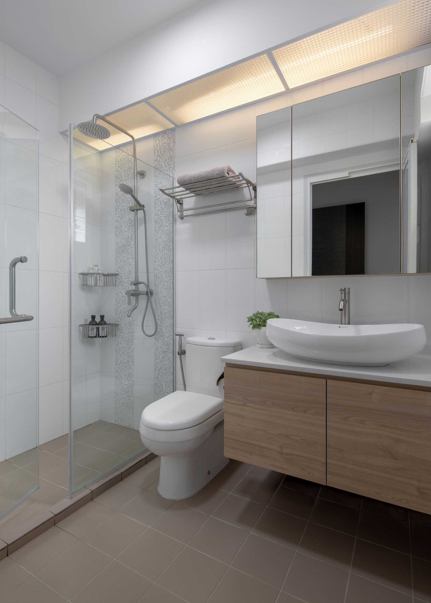 Scandinavian Bathroom with Mirror and Shower Screen