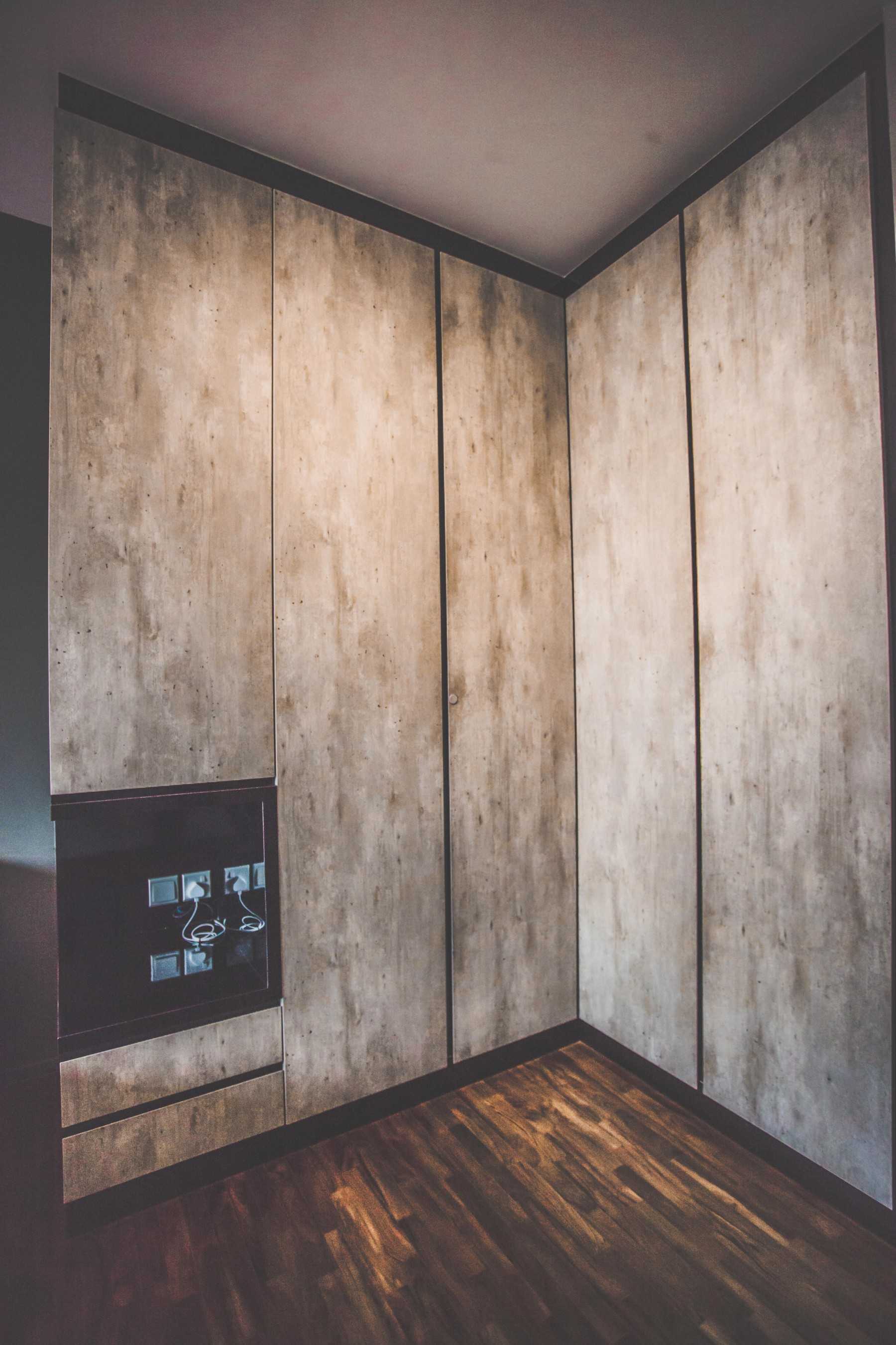 Industrial Bedroom with Bookshelf and Wardrobe