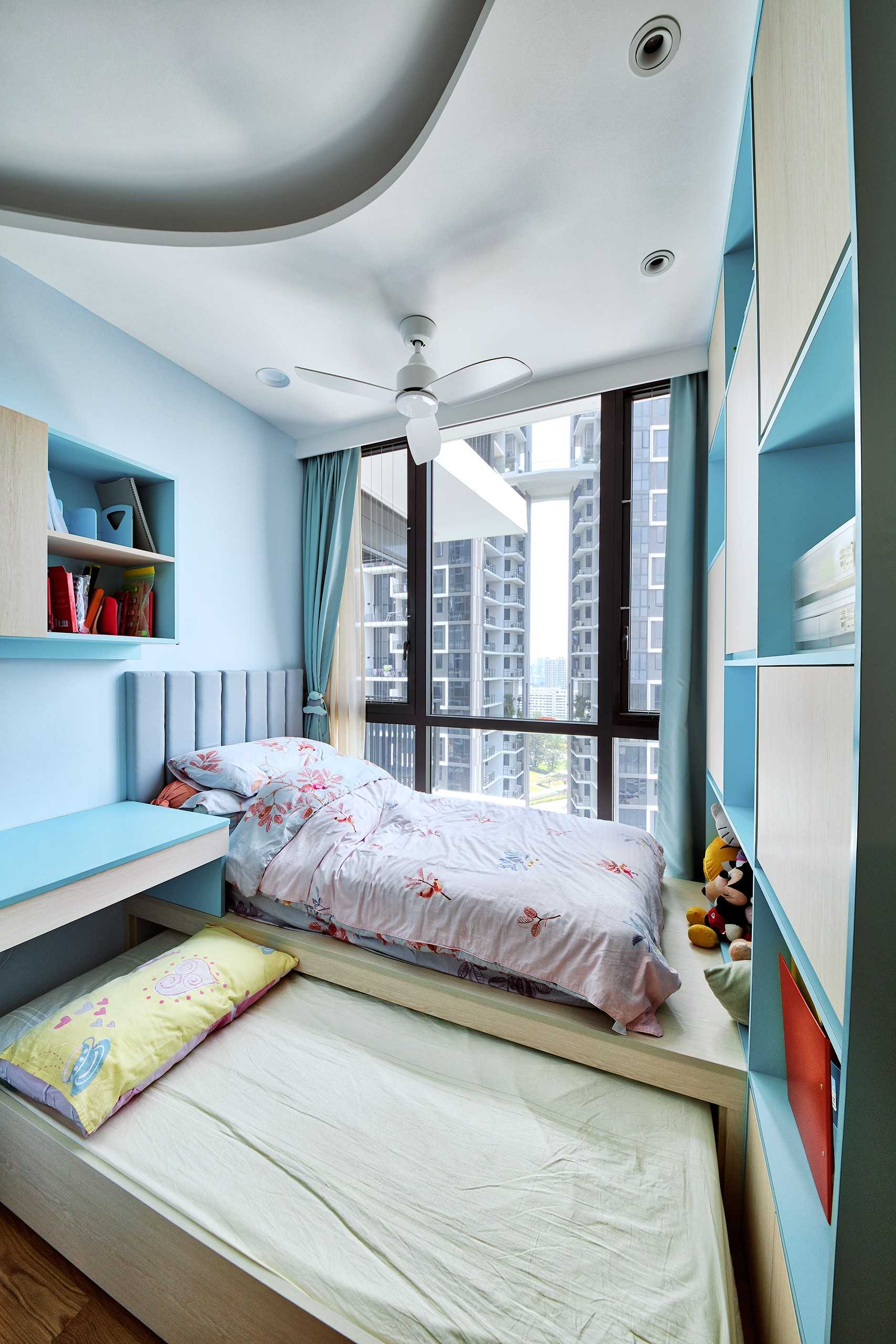 Scandinavian Bedroom with Bookshelf and Platform Bed