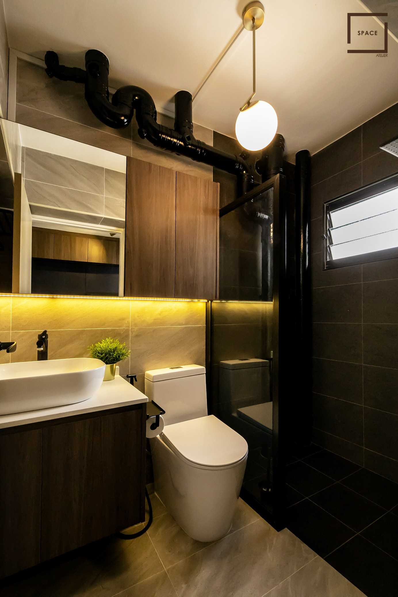Scandinavian Bathroom with Showers and Wash Basins