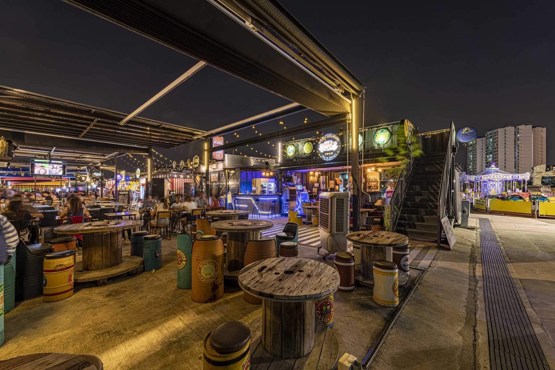Industrial Restaurant with Bar Counter and Dining Table