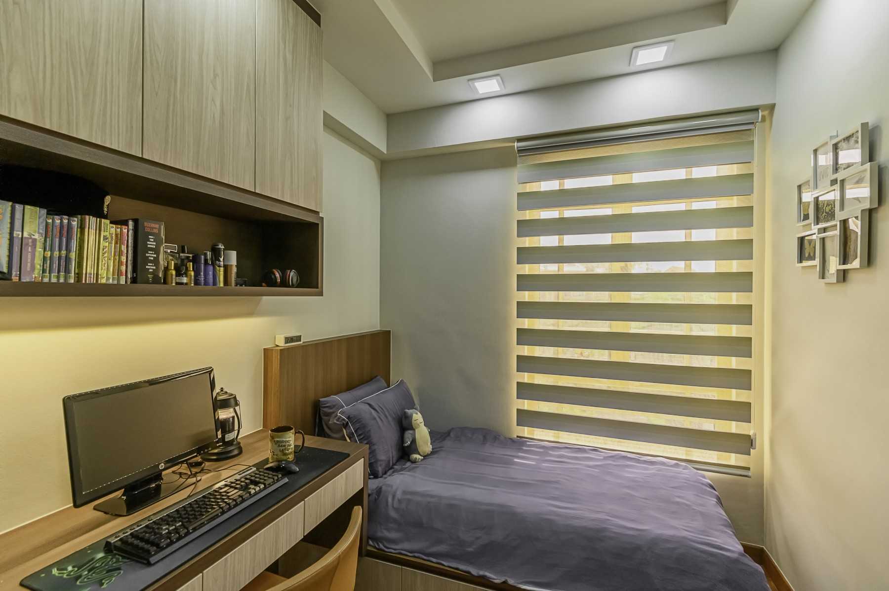 Asian Bedroom with Parquet Floor and Drop Ceiling