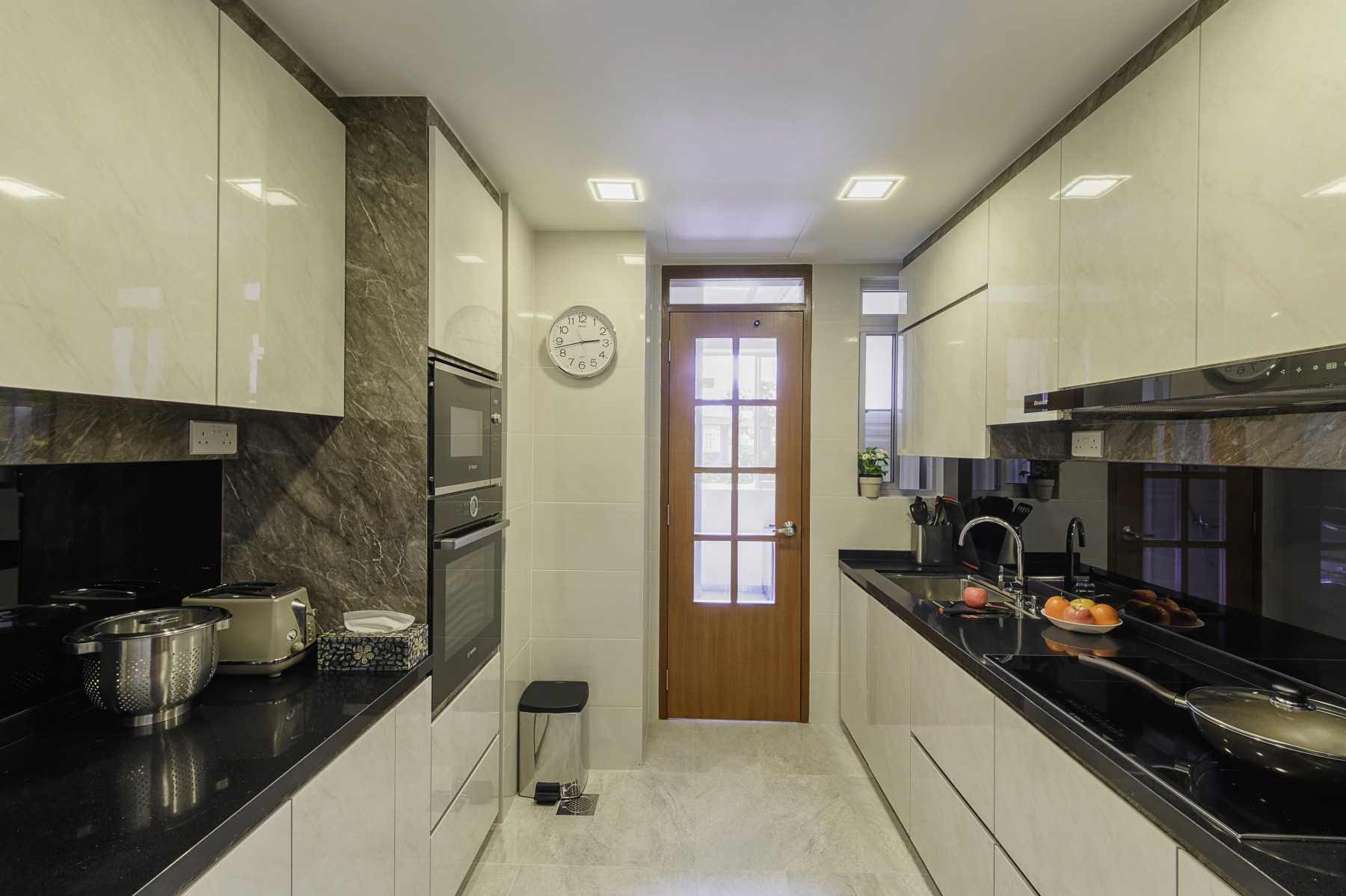 Asian Kitchen with Countertop and Homogeneous Tiles