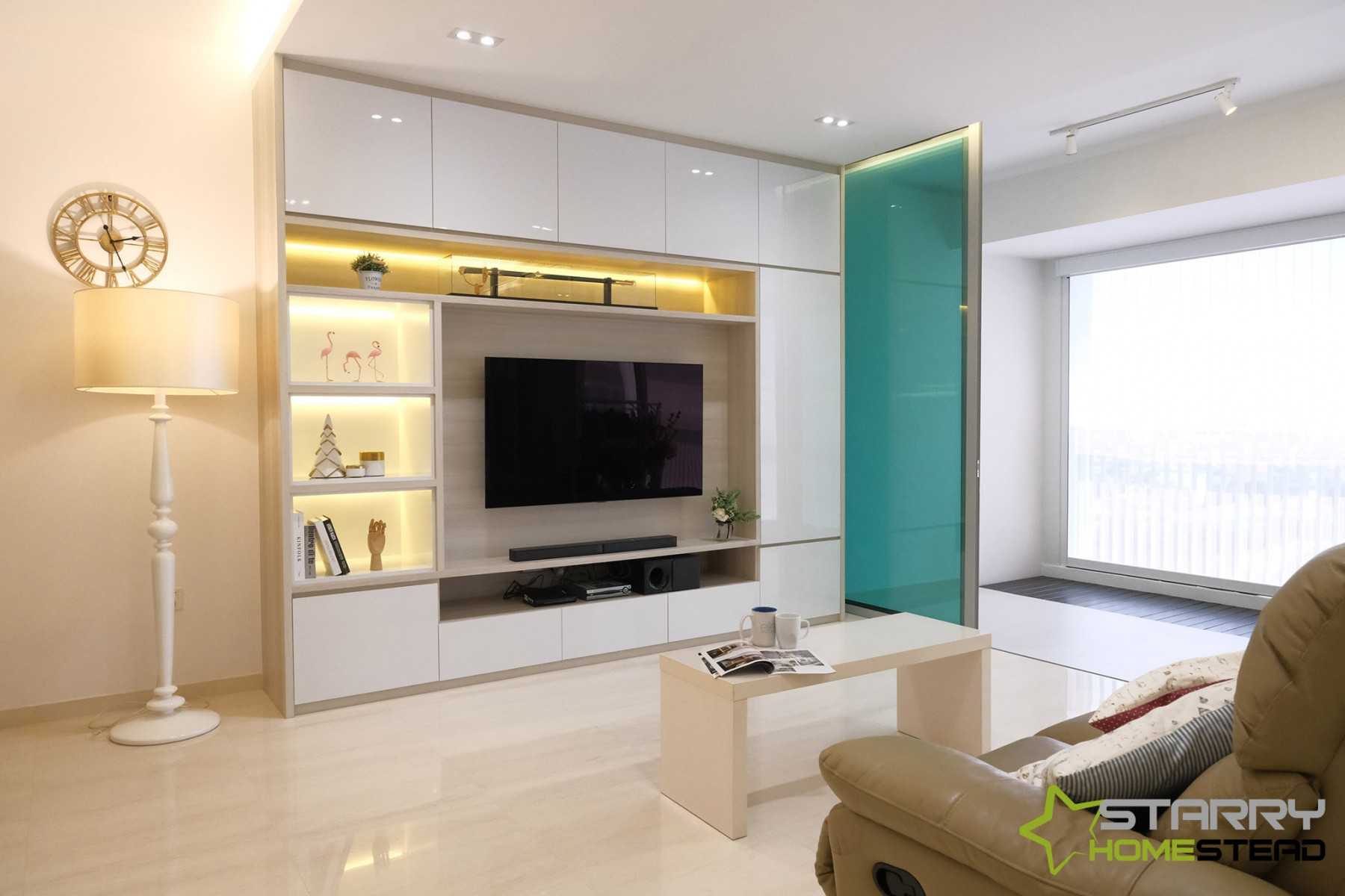 Scandinavian Living Room with TV Console and Feature Wall