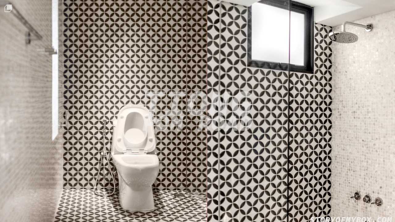 Minimalist Bathroom with Mosaic and Bathroom Accessories