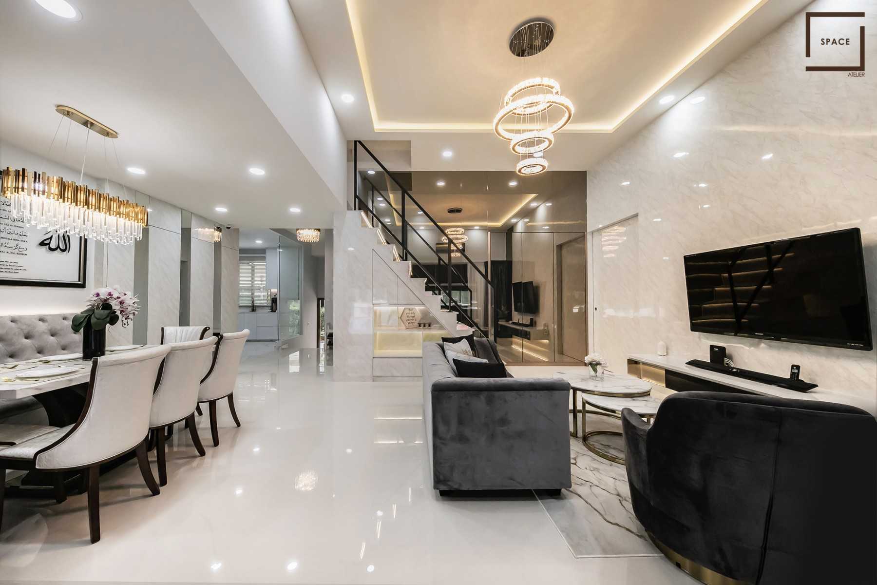 Modern Living Room with Cove Lighting and Chandelier