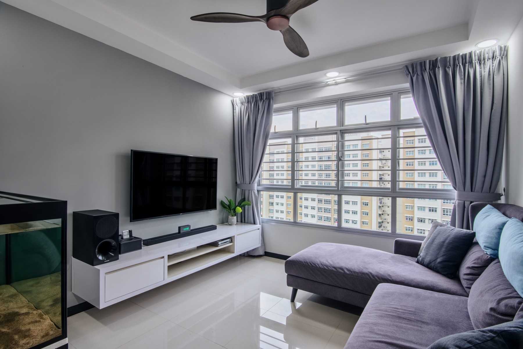 Contemporary Living Room with TV Console and Feature Wall