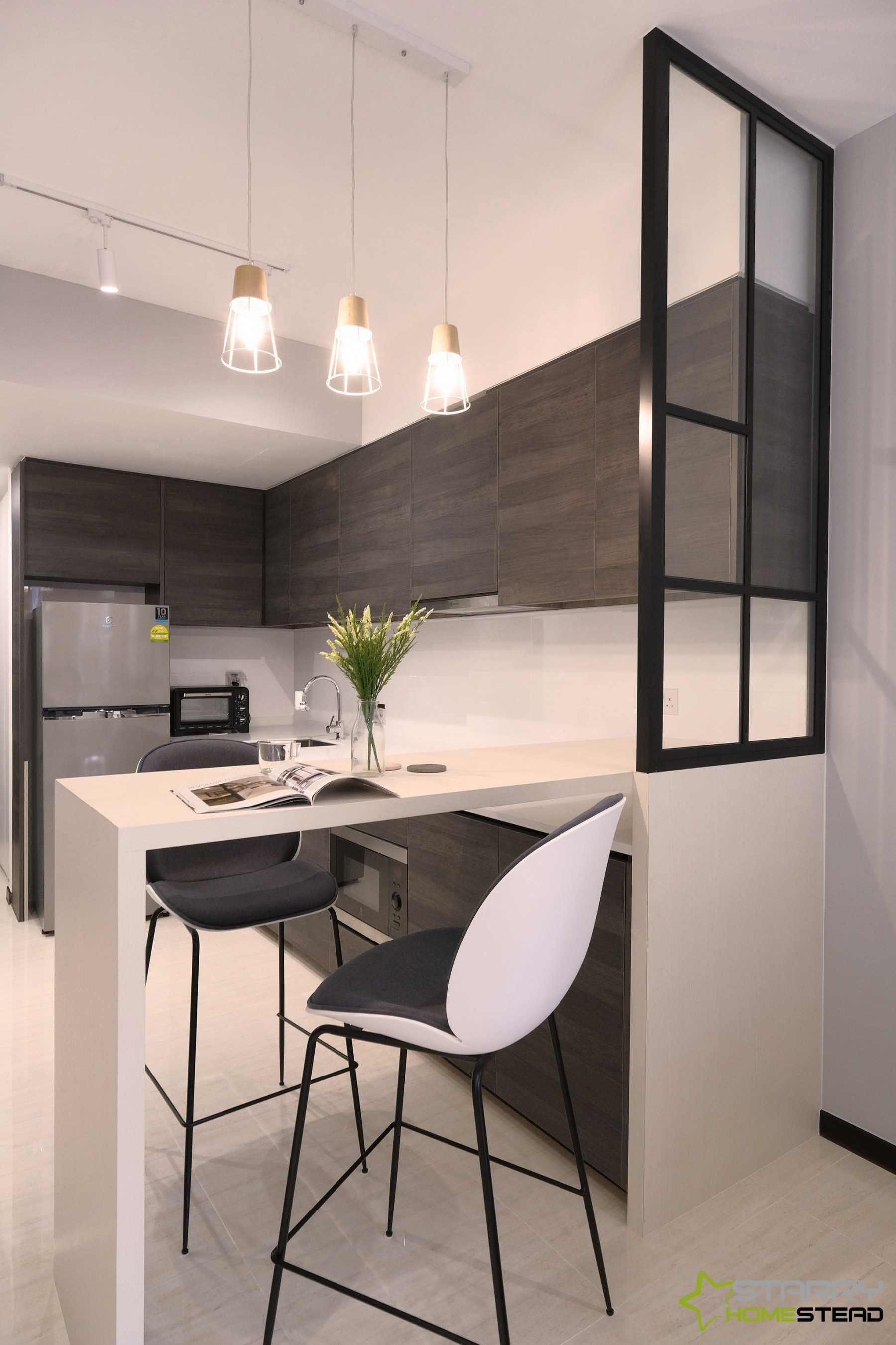 Minimalist Kitchen with Dining Table and Bar Stool