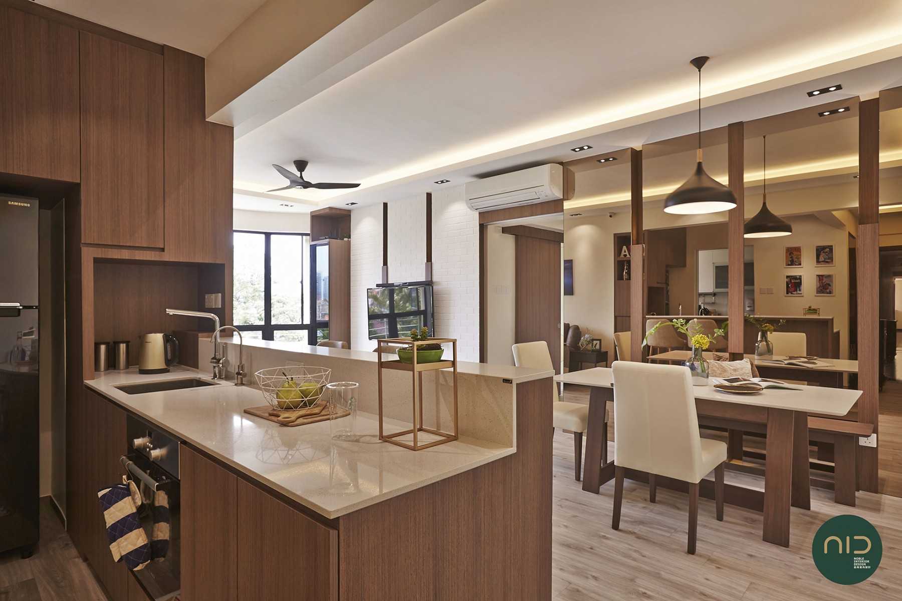 Scandinavian Dining Room with Countertop and Feature Wall