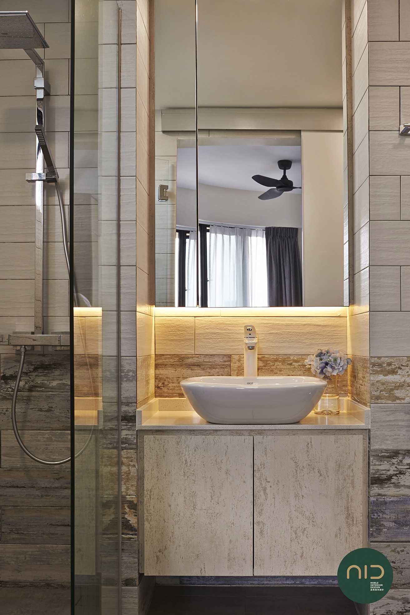Scandinavian Bathroom with Countertop and Homogeneous Tiles