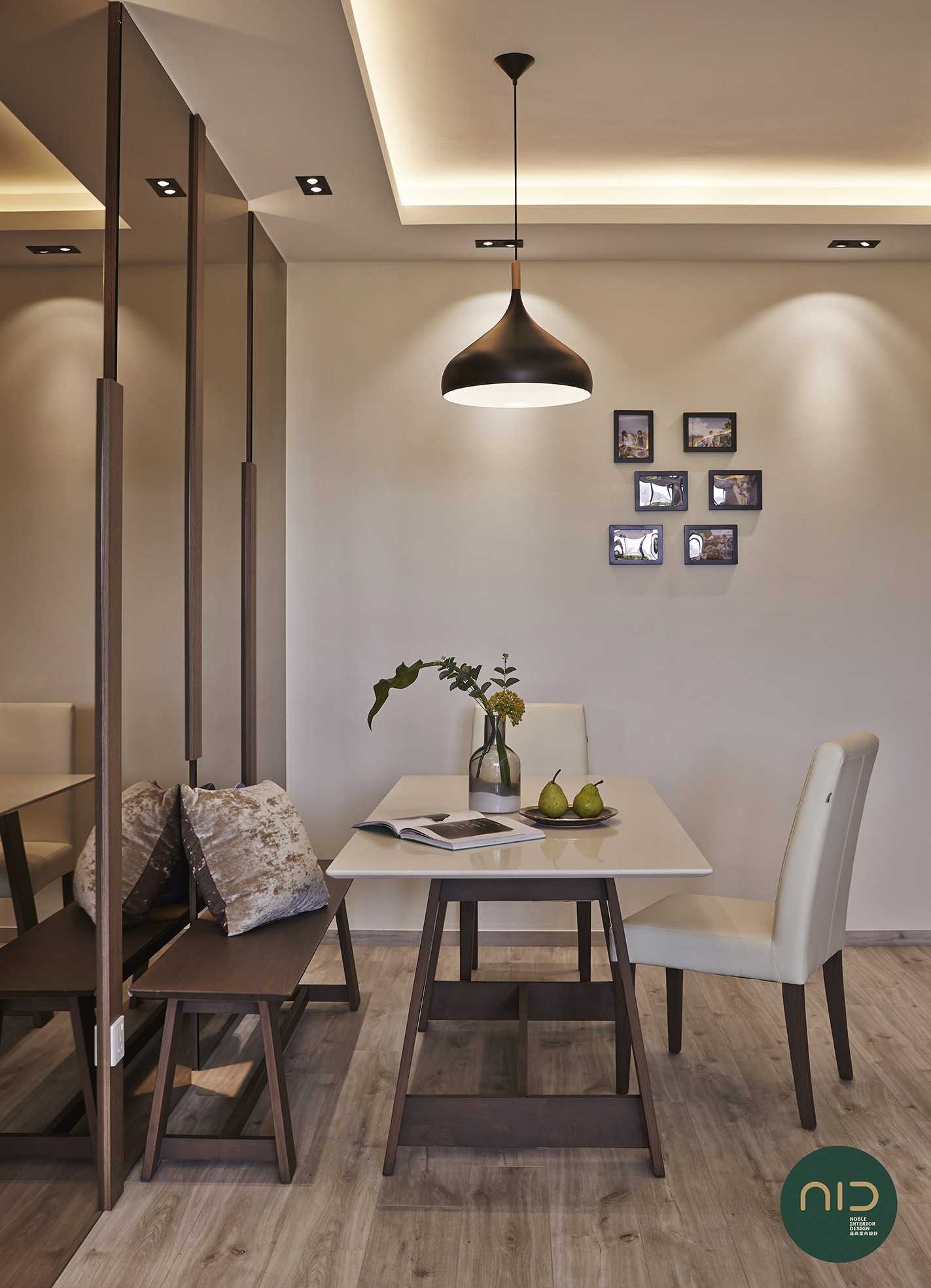 Scandinavian Dining Room with Vinyl Flooring and Mirror