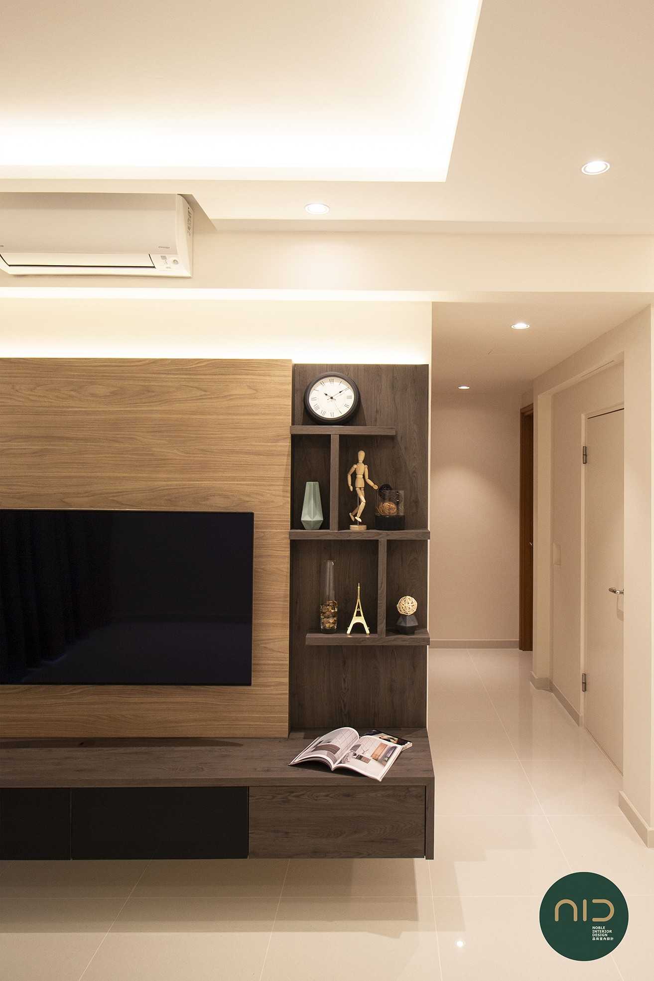 Modern Living Room with Homogeneous Tiles and TV Console