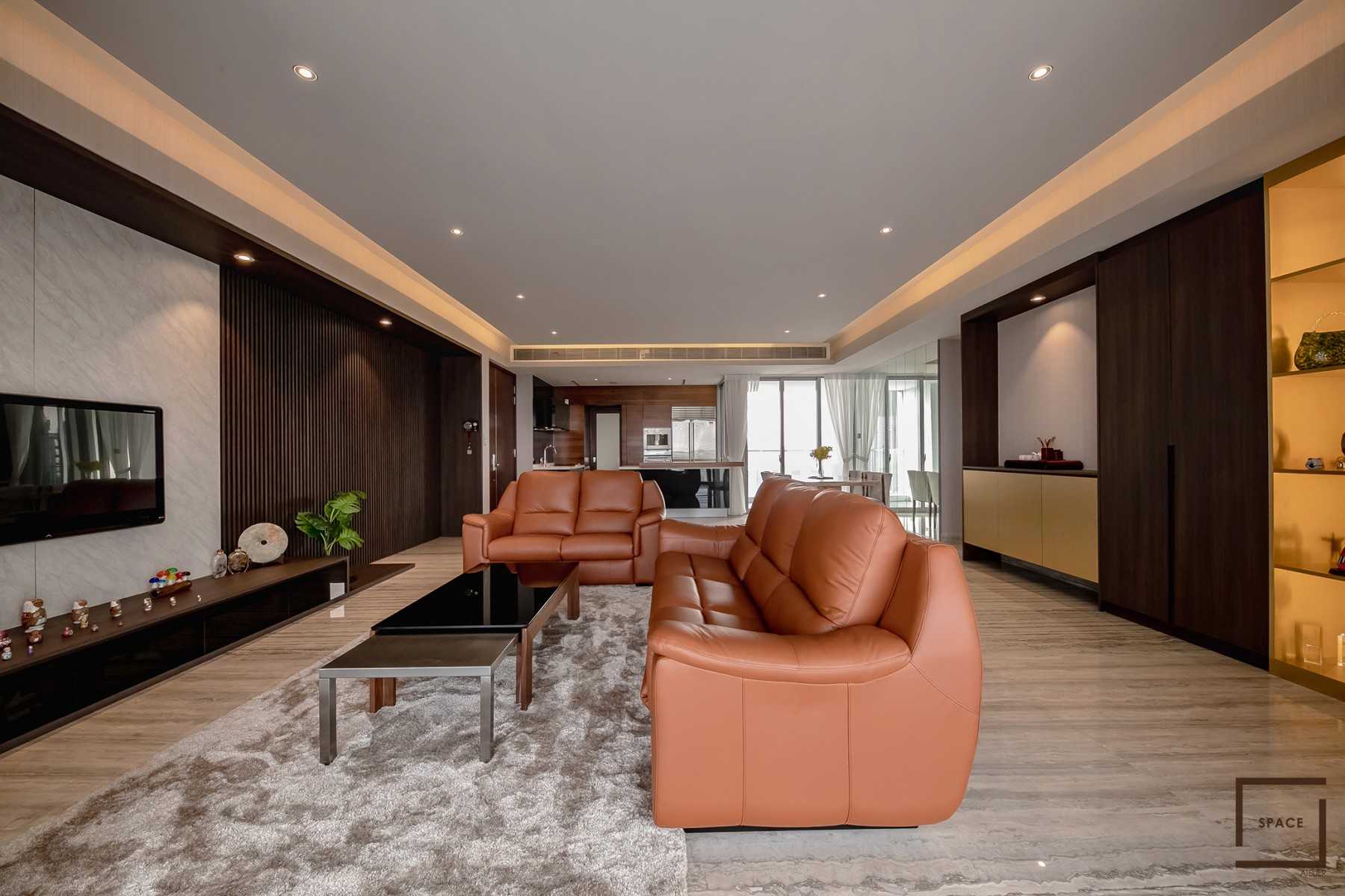 Modern Living Room with Marble Floor and TV Console