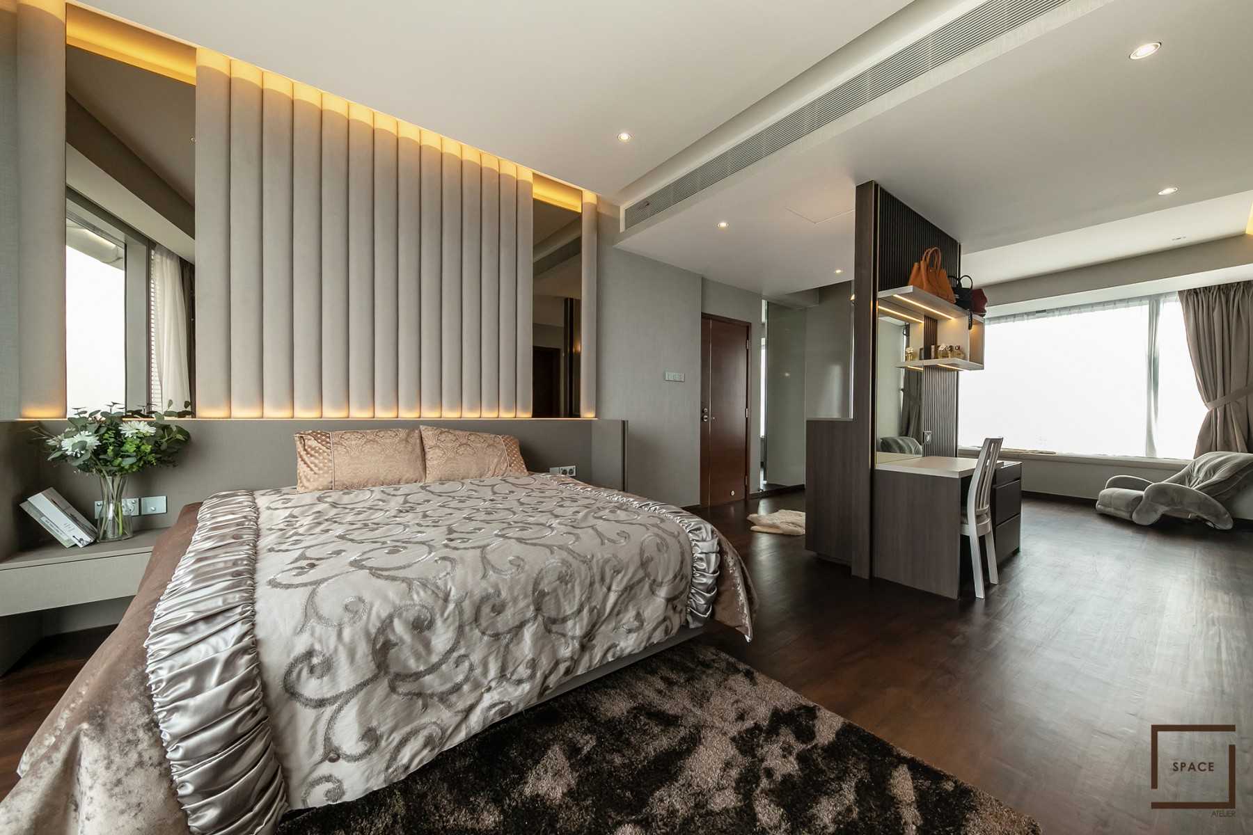 Modern Bedroom with Parquet Floor and Wardrobe