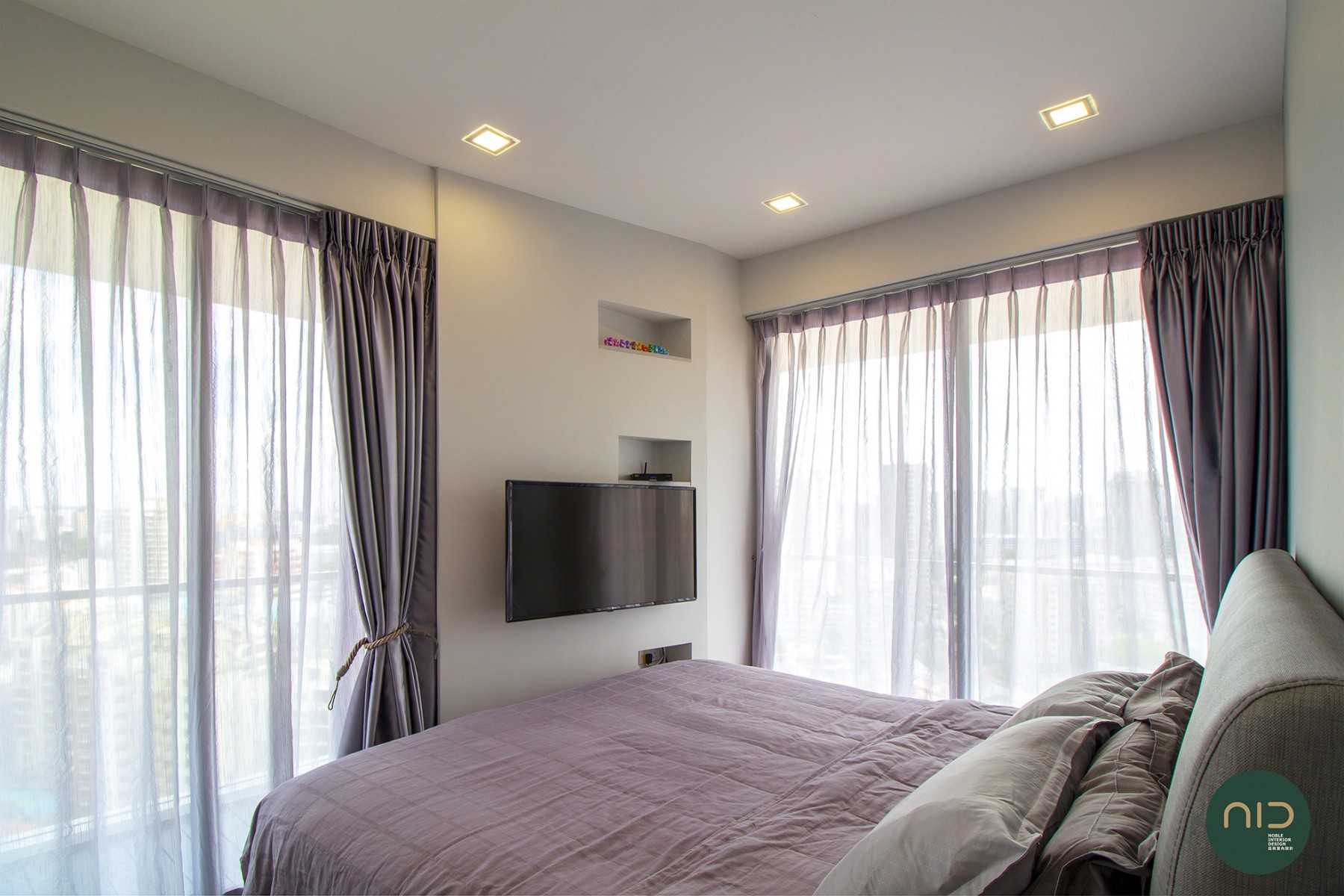 Modern Bedroom with Curtain and Paintings