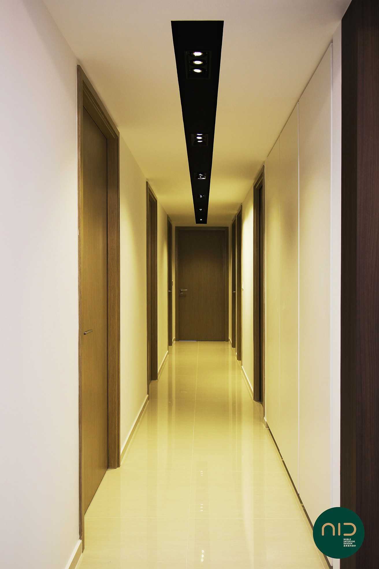 Modern Hallway with Homogeneous Tiles and Downlights