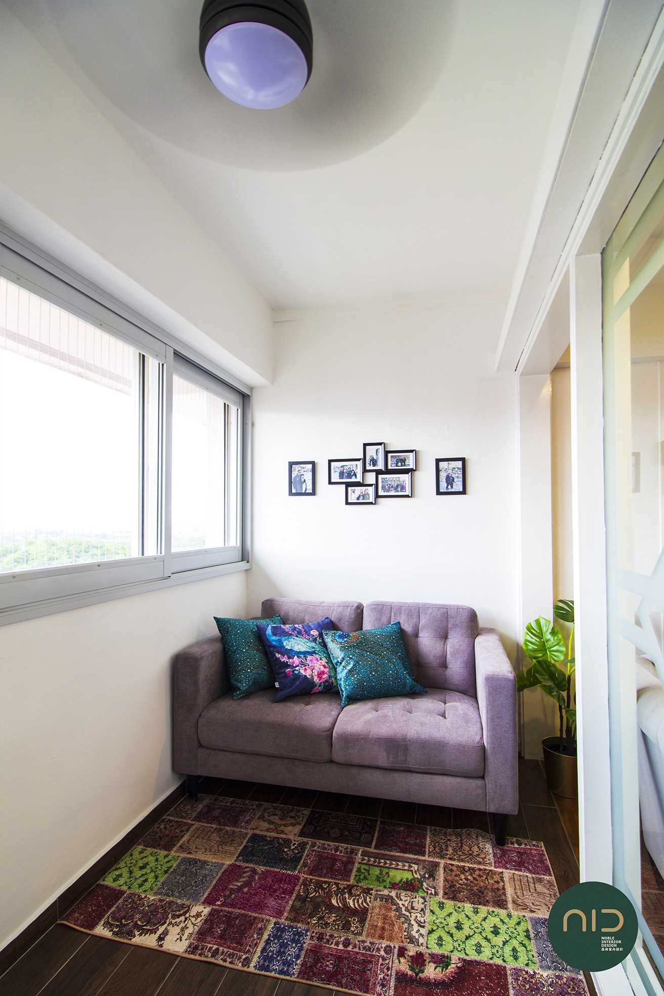 Transitional Balcony with Window Seat and Window Grille