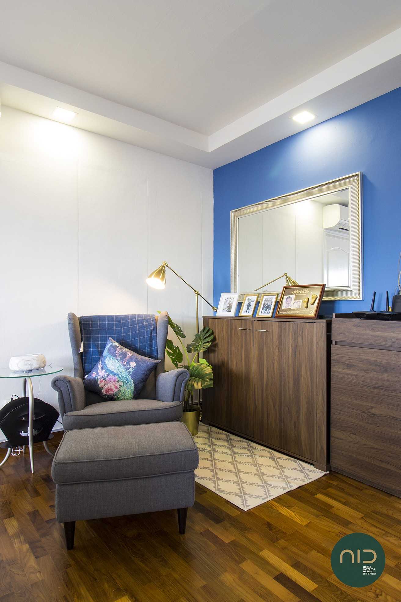 Transitional Living Room with Mirror and Downlights