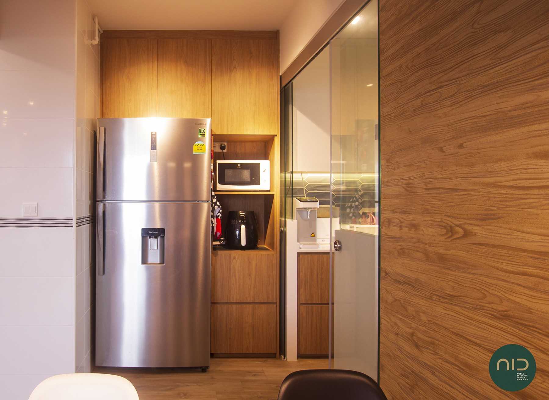 Scandinavian Kitchen with Glass Door and Storage Cabinets