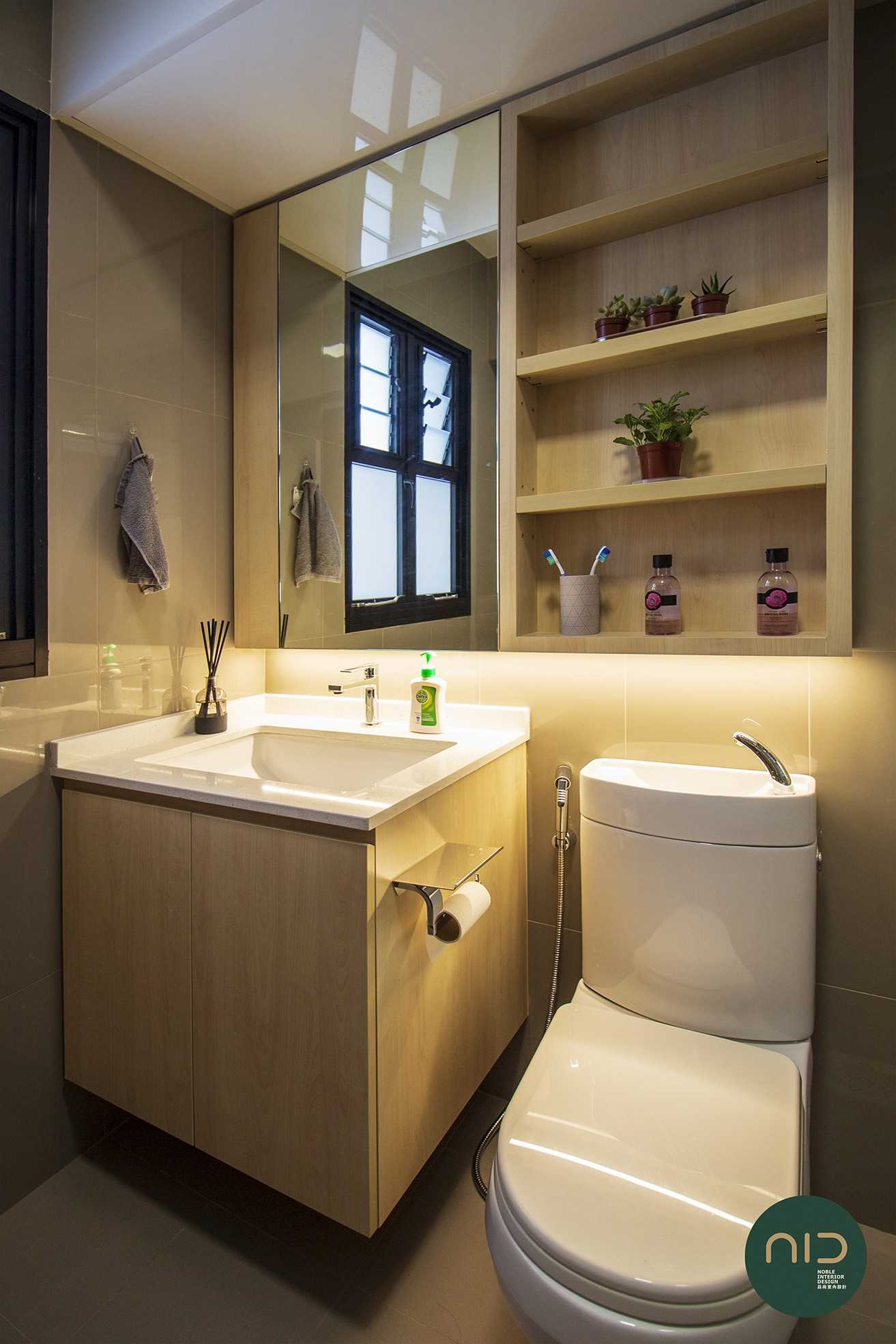 Scandinavian Bathroom with Homogeneous Tiles and Mirror