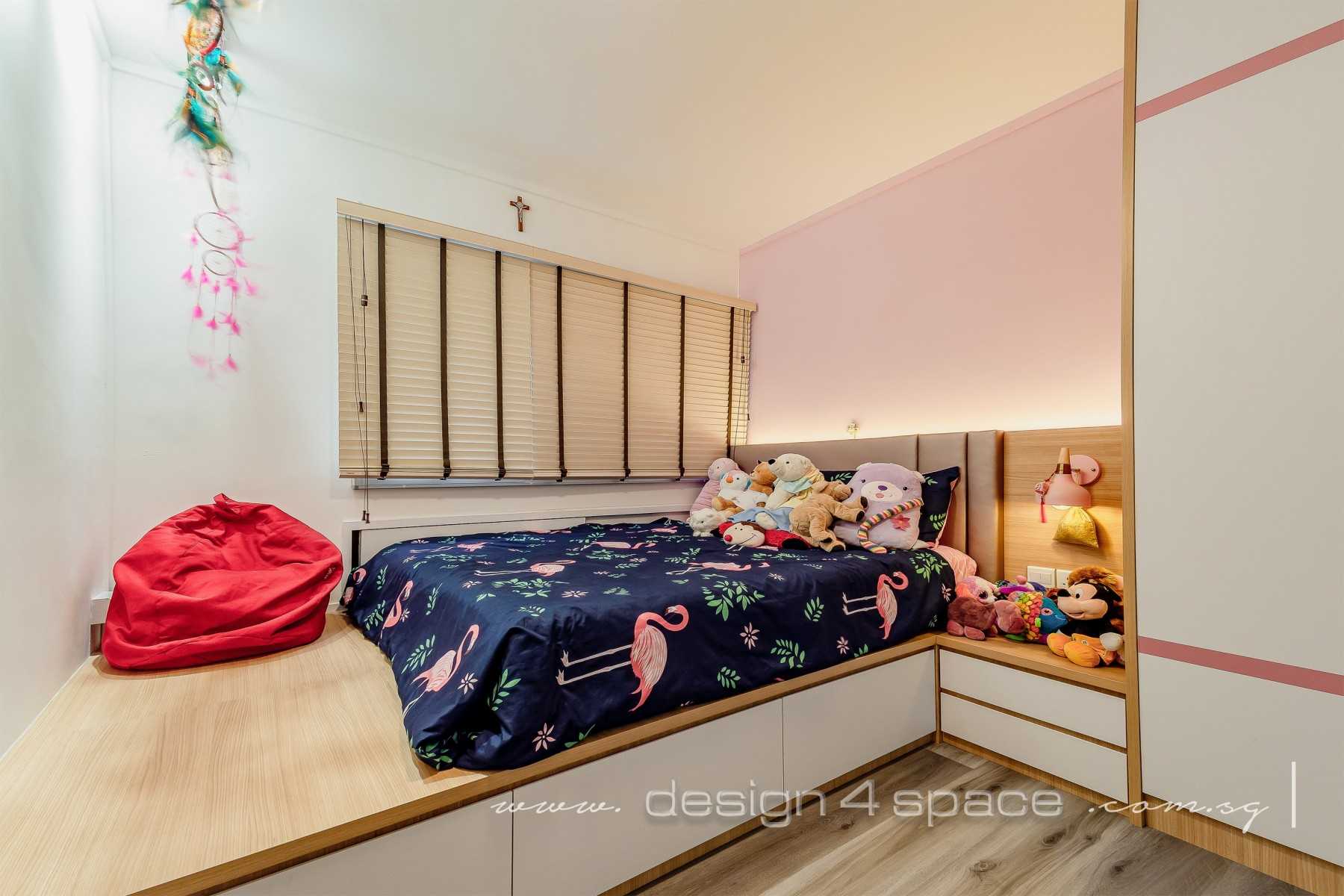 Contemporary Bedroom with Platform Bed and Homogeneous Tiles