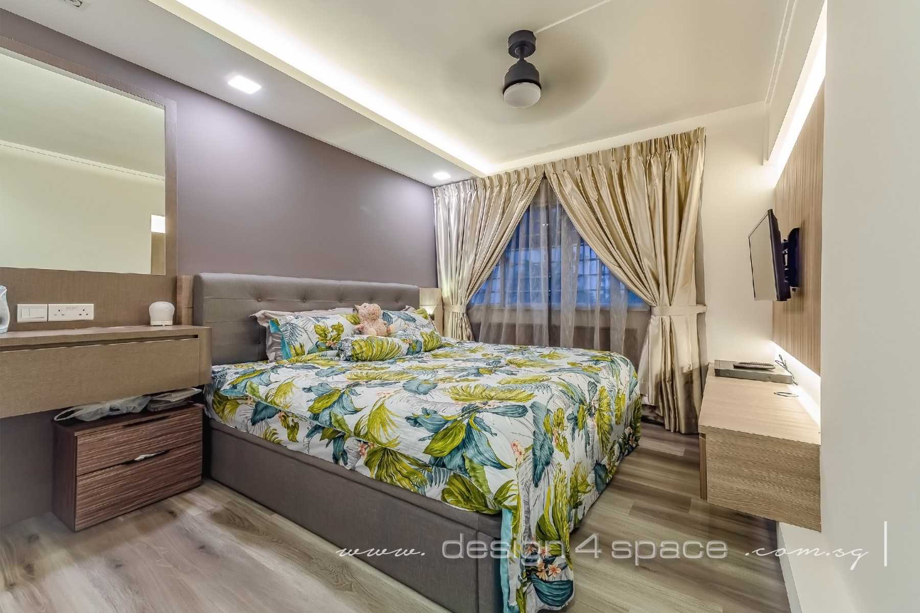 Contemporary Bedroom with Homogeneous Tiles and Herringbone Tiling