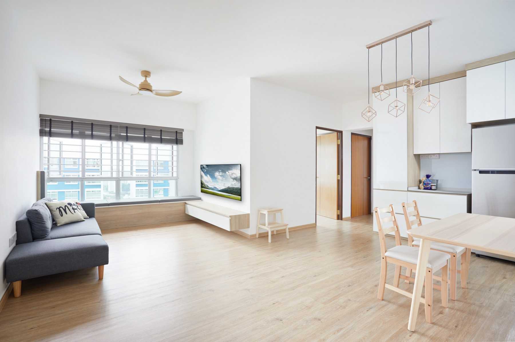 Minimalist Bedroom with Wood Flooring and Wardrobe