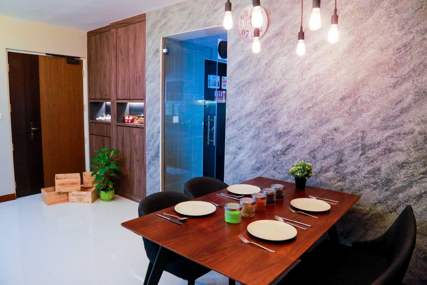 Industrial Dining Room with Console Table and Drinkware