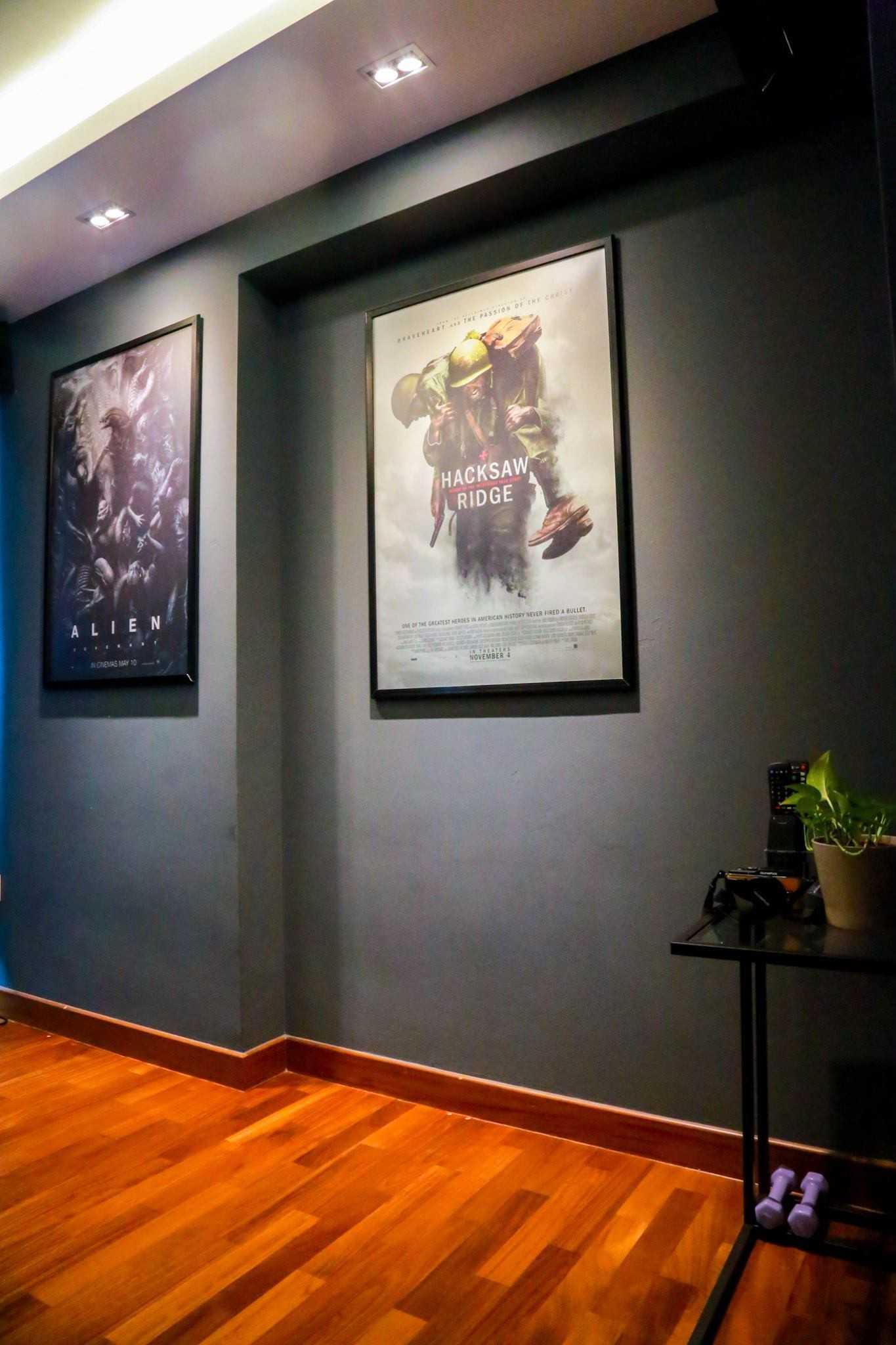 Industrial Gaming Room with TV Console and Sofa