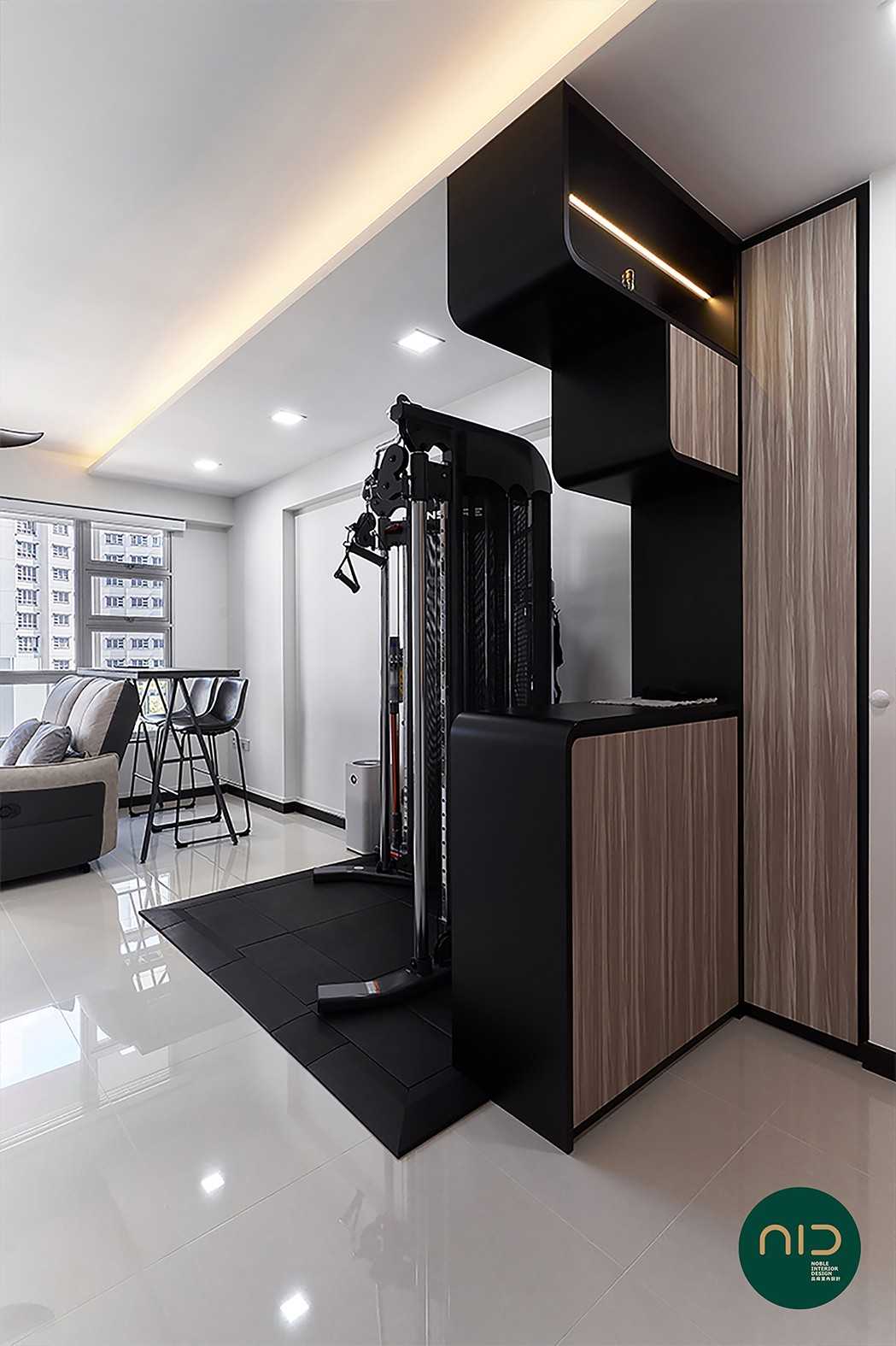 Modern Foyer with Homogeneous Tiles and Cove Lighting