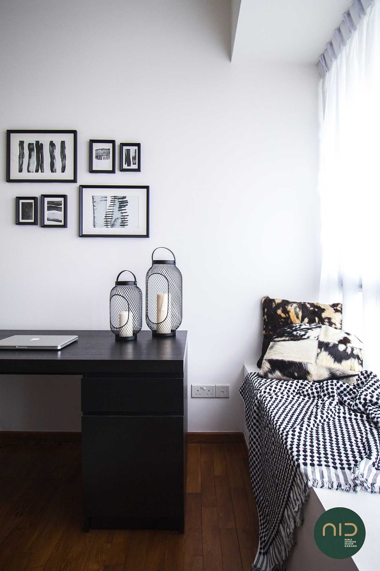 Modern Study with Bay Window and Artwork