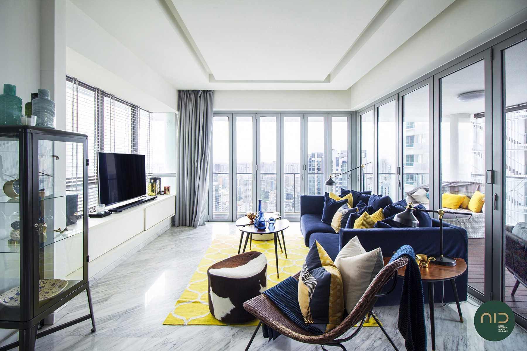 Modern Living Room with TV Console and Curtain
