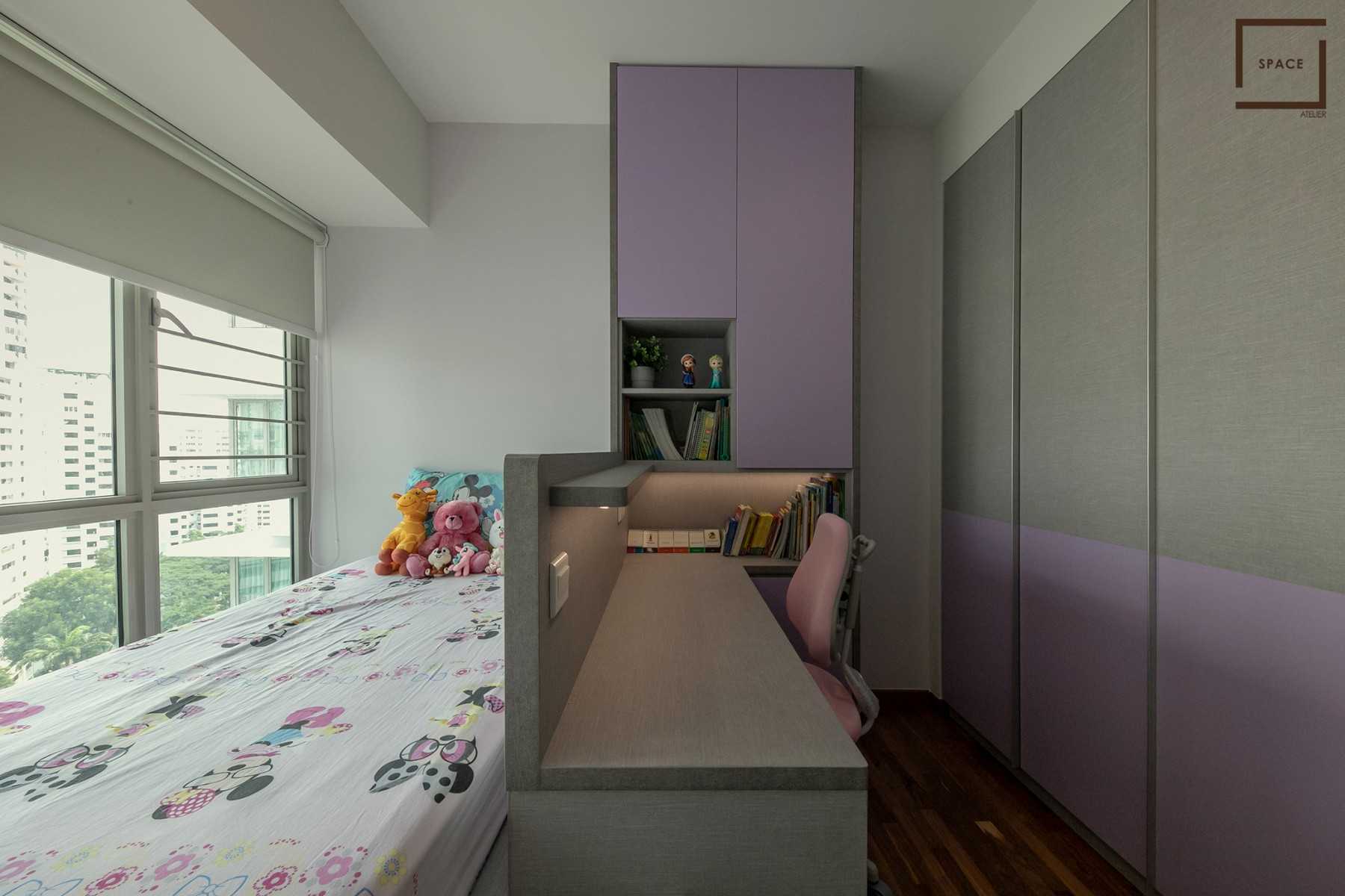 Contemporary Kids Room with Bookshelf and Built-in Bed