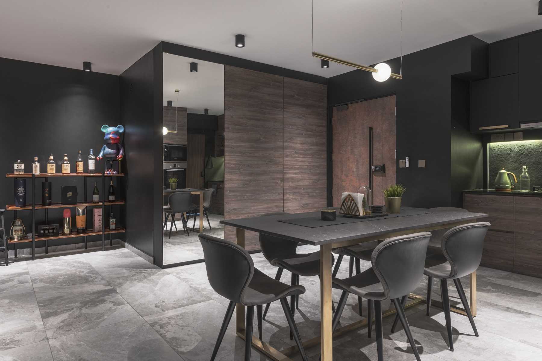 Contemporary Foyer with Dining Table and Dining Chairs