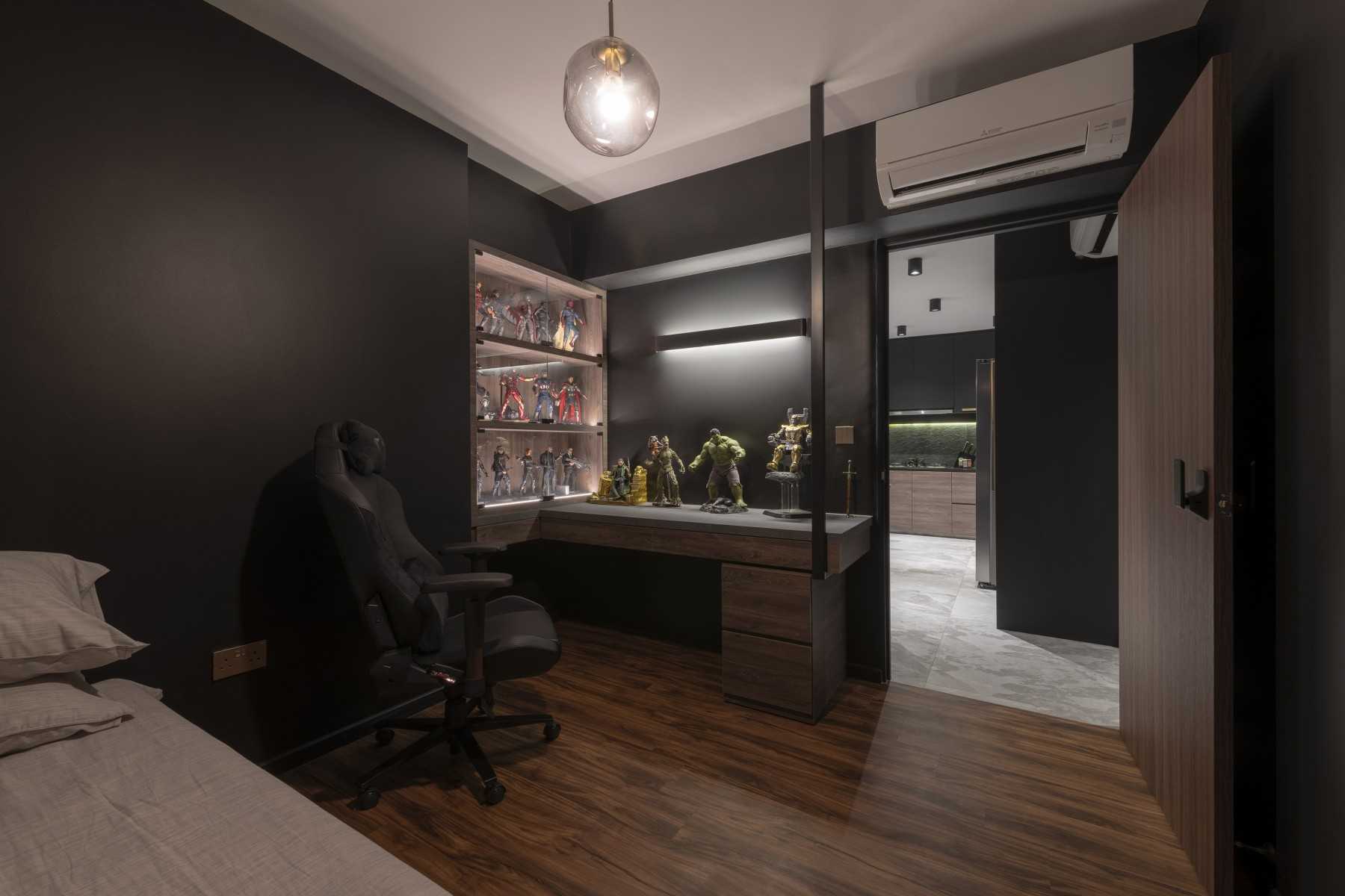 Contemporary Bedroom with Platform Bed and Vinyl Flooring