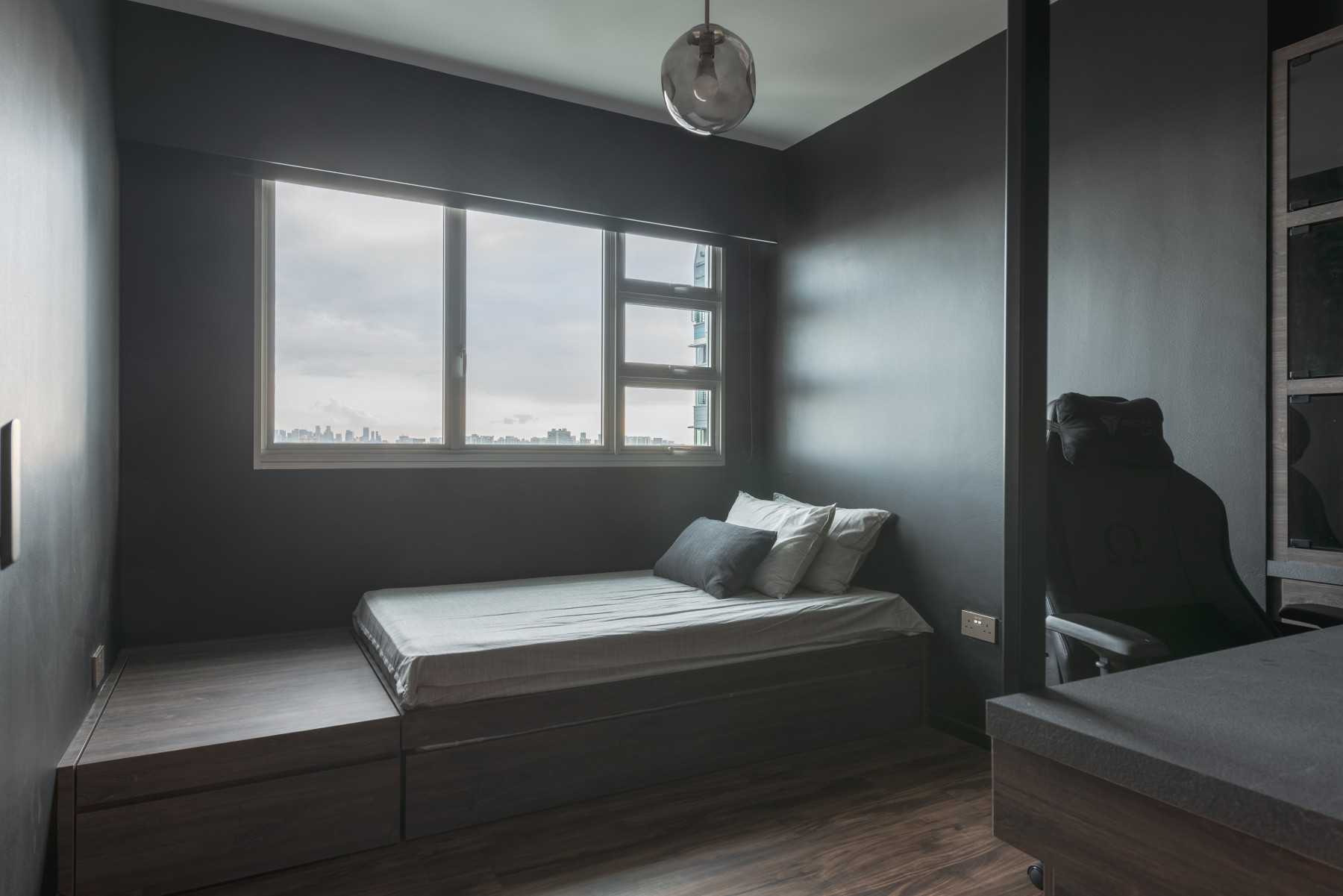 Contemporary Bedroom with Platform Bed and Vinyl Flooring