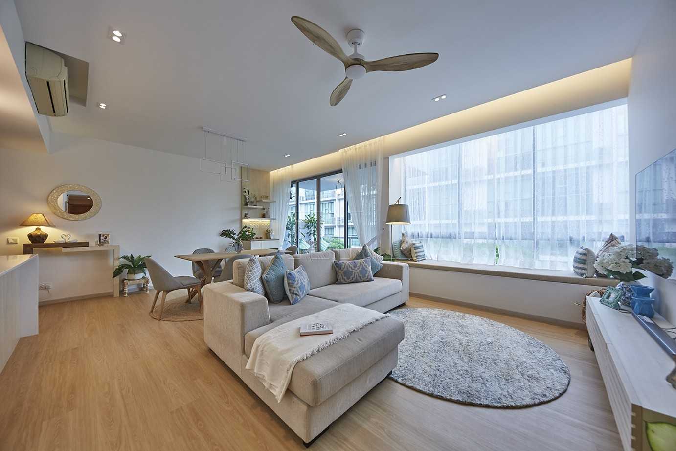 Minimalist Living Room with Wood Flooring and TV Console