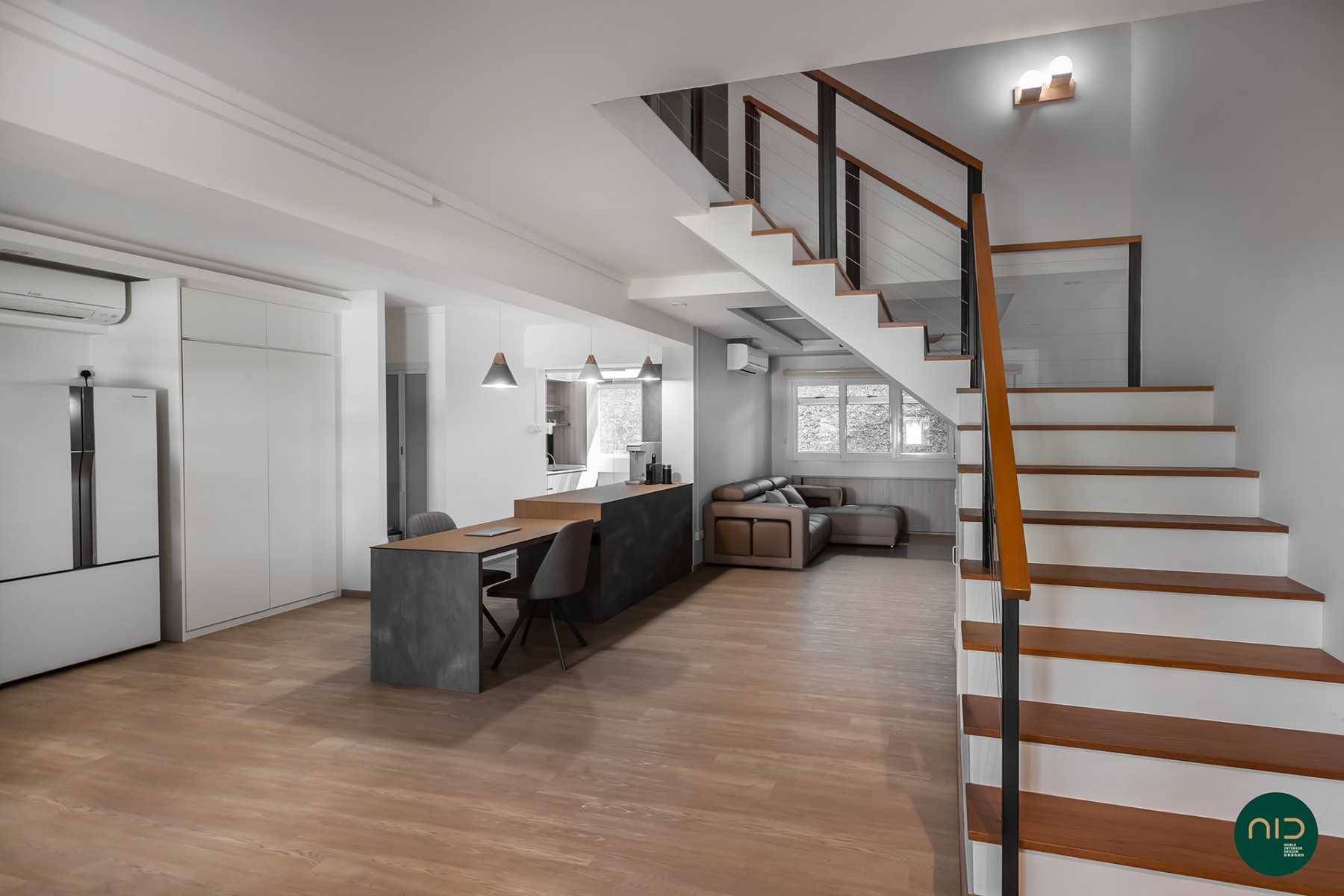 Modern Dining Room with Vinyl Flooring and Storage Cabinets