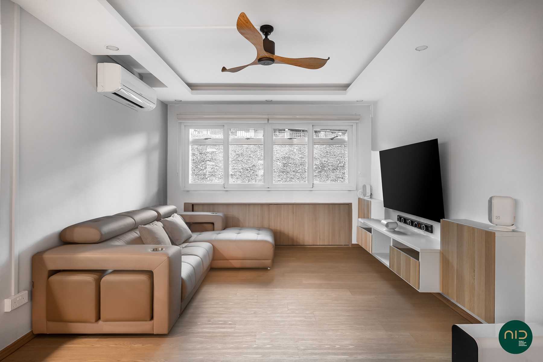 Modern Living Room with Vinyl Flooring and Downlights