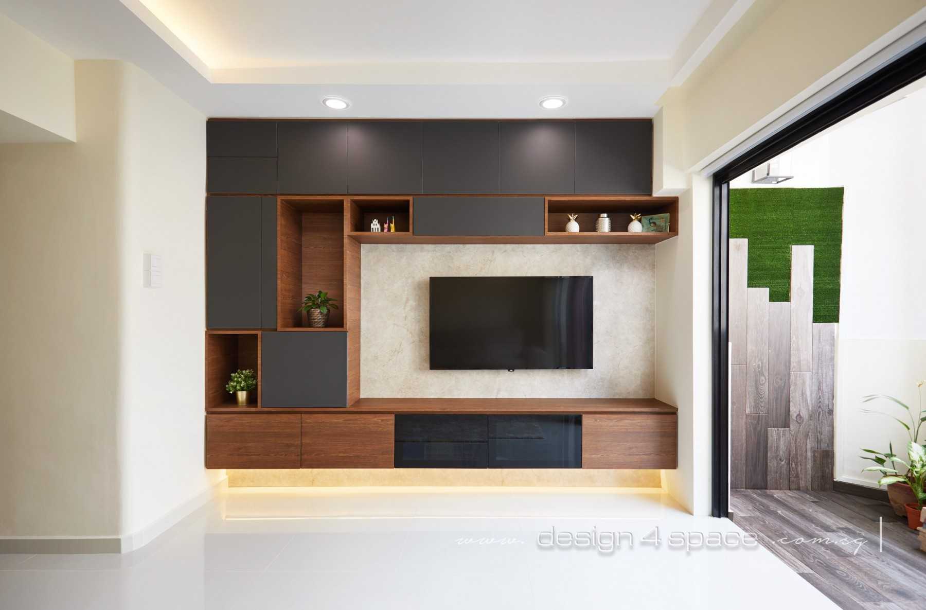 Industrial Living Room with TV Console and Feature Wall