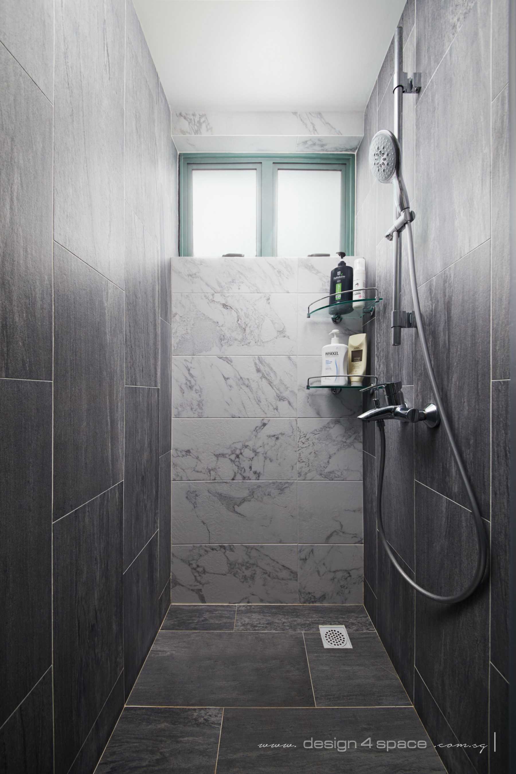 Contemporary Bathroom with Homogeneous Tiles and Showers
