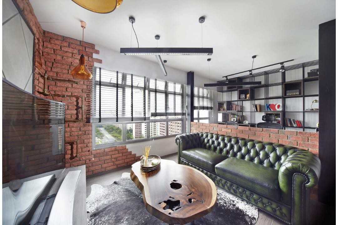 Industrial Entryway with Feature Wall and Sofa